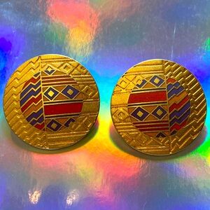 LAUREL BURCH “Zulo” Clip on Geometric Gold and Multicolor Earrings